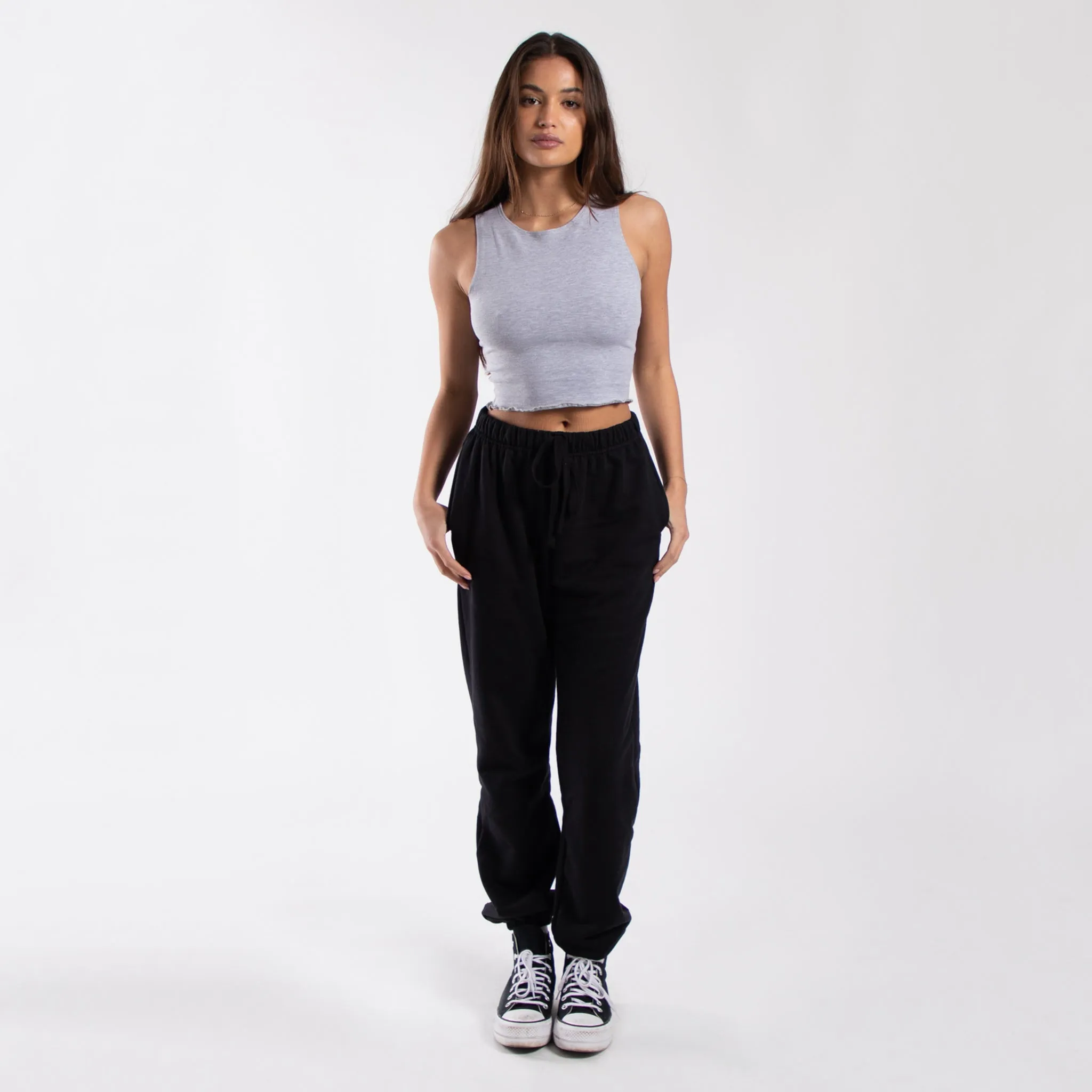 0892 - Women's Cropped Lettuce Trim Muscle Tank