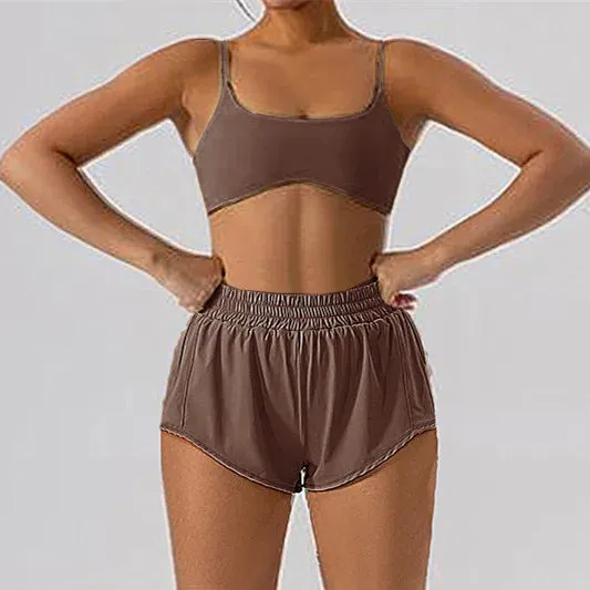 1/2-Piece Yoga Set for Women – Gym Suit with Mini Shorts and Sports Bra, Tracksuit, Running, and Workout Outfit
