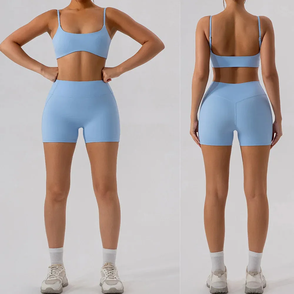 1/2-Piece Yoga Set for Women – Gym Suit with Mini Shorts and Sports Bra, Tracksuit, Running, and Workout Outfit
