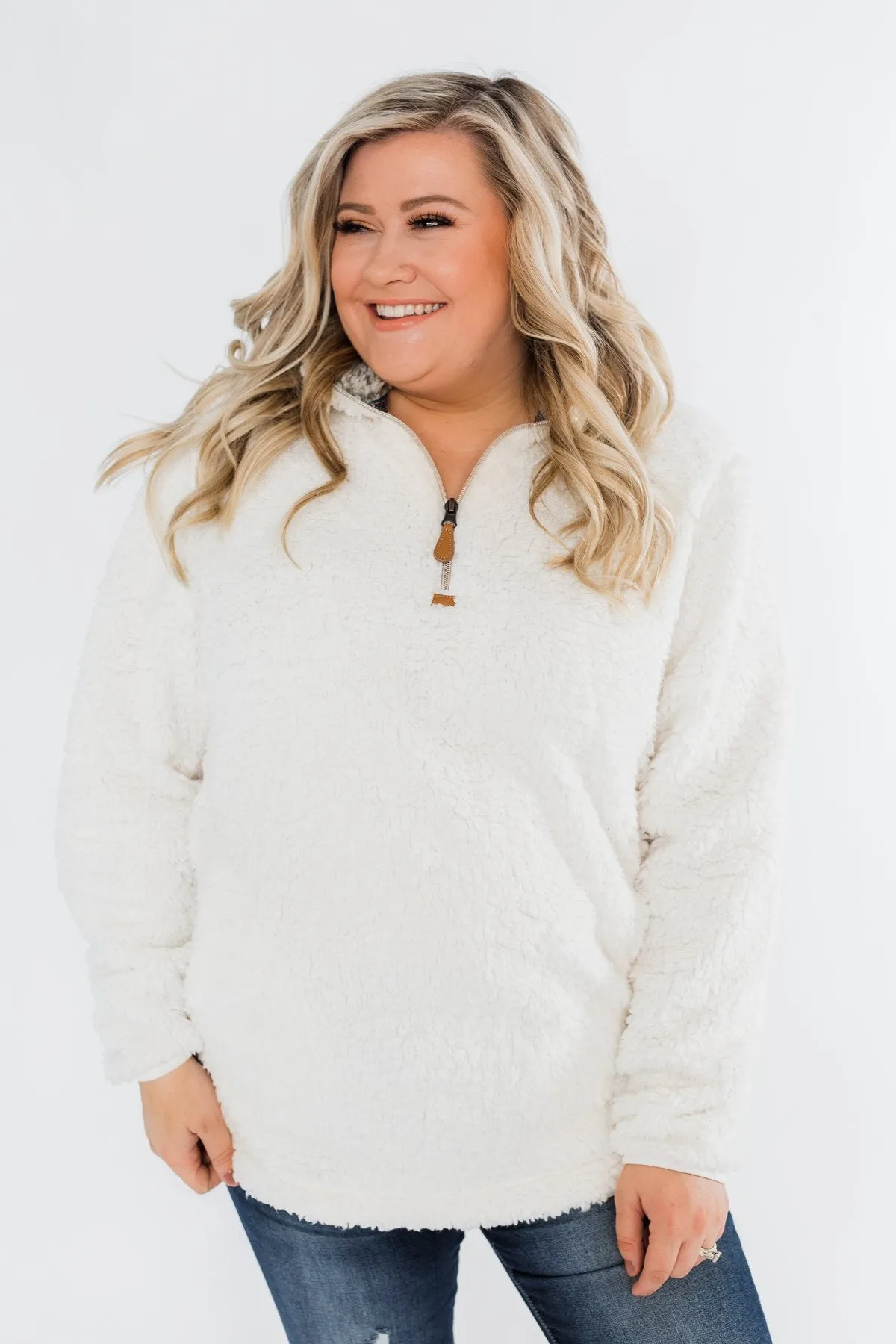 1/4 Zip Frosty Sherpa Pullover- Ivory