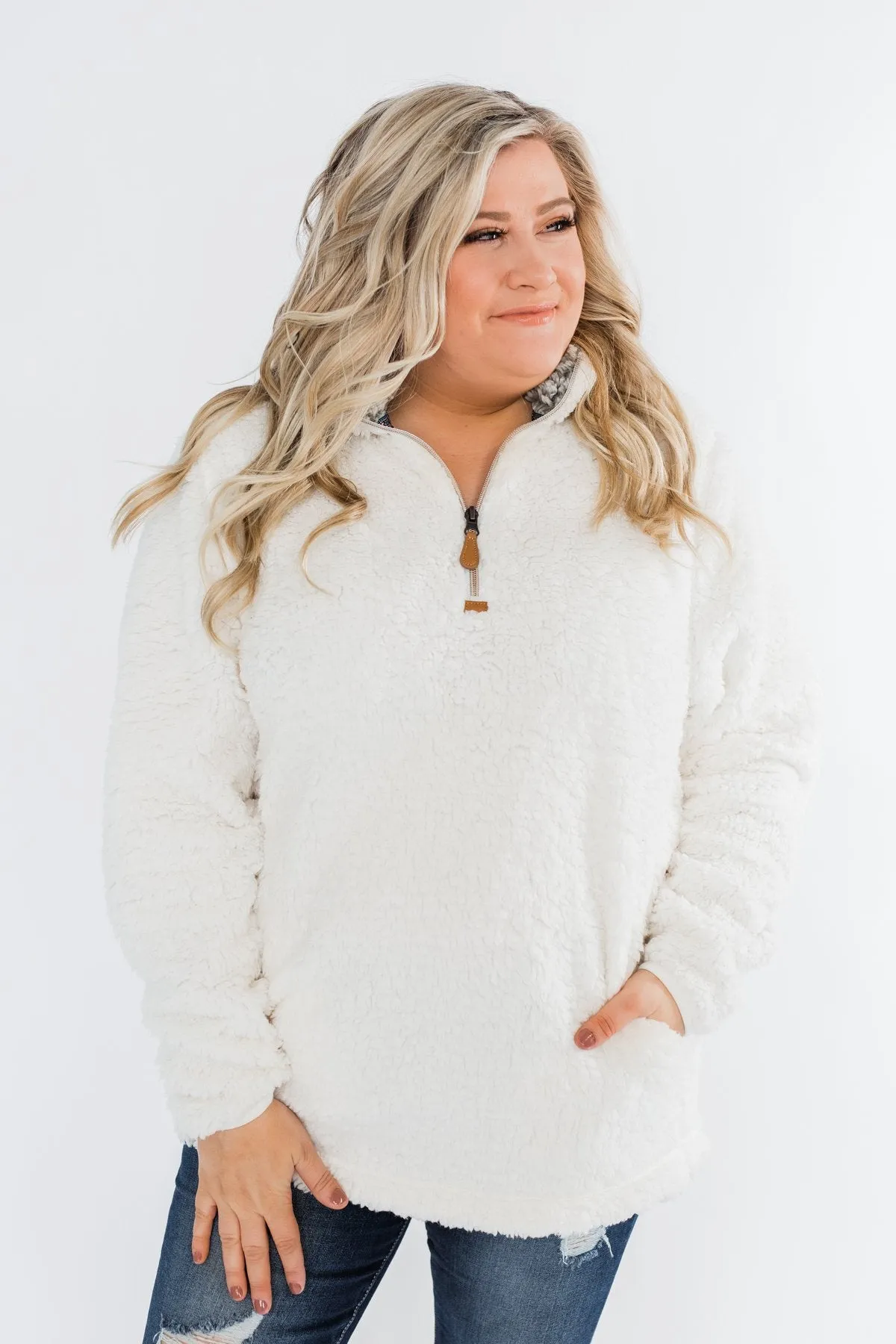 1/4 Zip Frosty Sherpa Pullover- Ivory