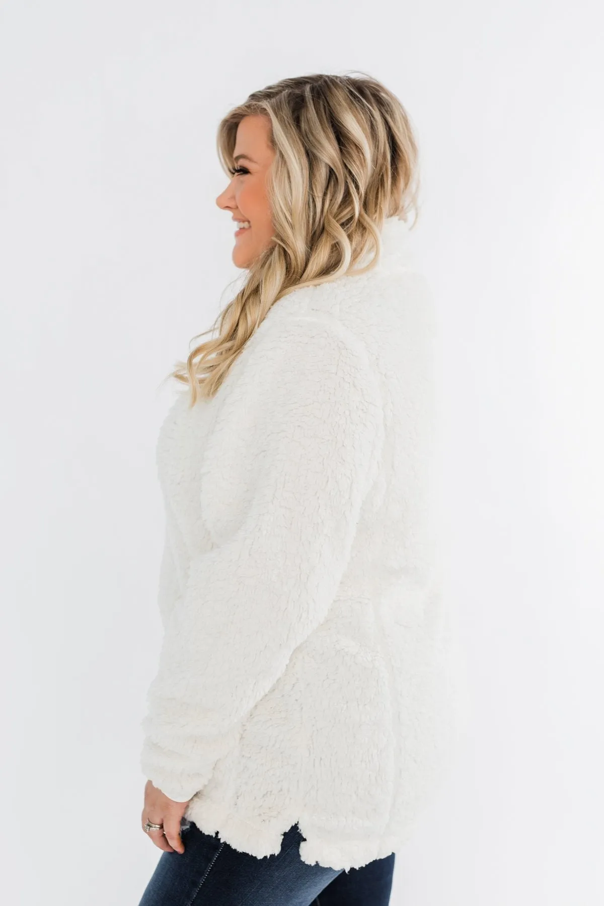 1/4 Zip Frosty Sherpa Pullover- Ivory