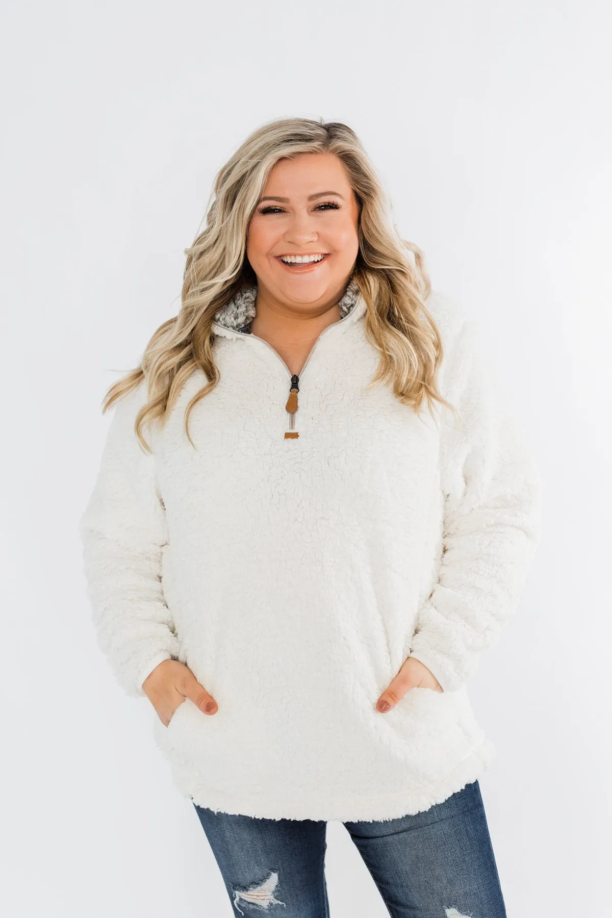 1/4 Zip Frosty Sherpa Pullover- Ivory