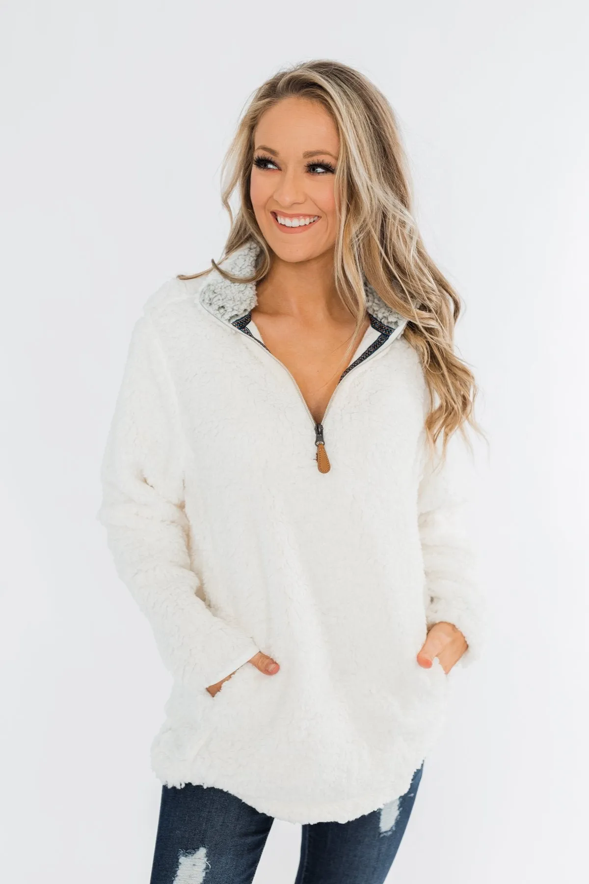 1/4 Zip Frosty Sherpa Pullover- Ivory