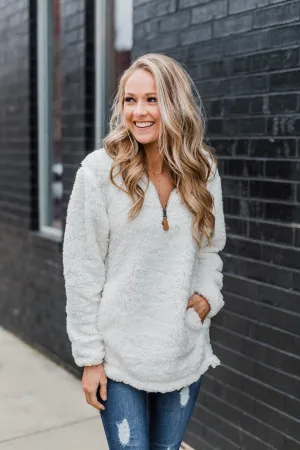 1/4 Zip Frosty Sherpa Pullover- Ivory