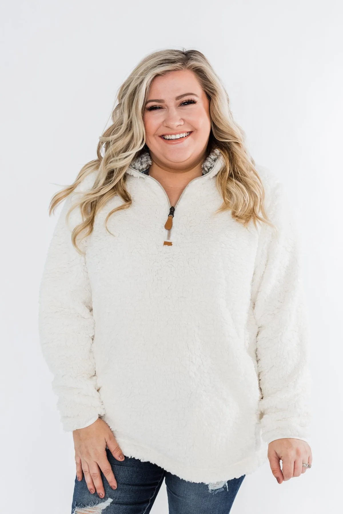 1/4 Zip Frosty Sherpa Pullover- Ivory