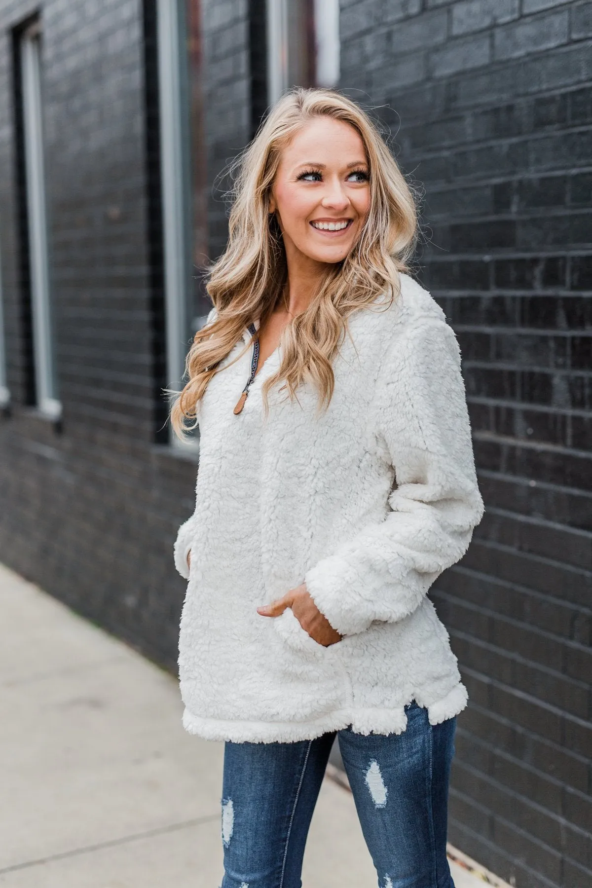 1/4 Zip Frosty Sherpa Pullover- Ivory