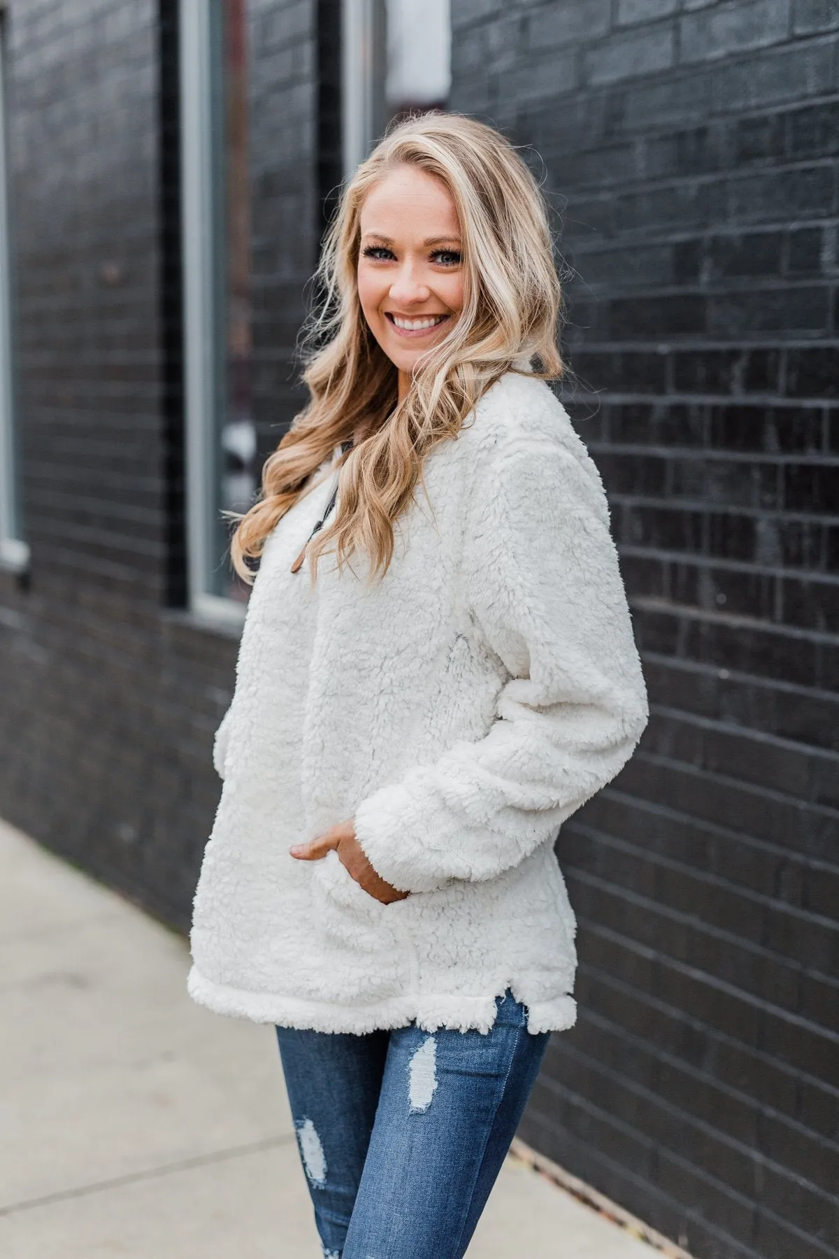 1/4 Zip Frosty Sherpa Pullover- Ivory