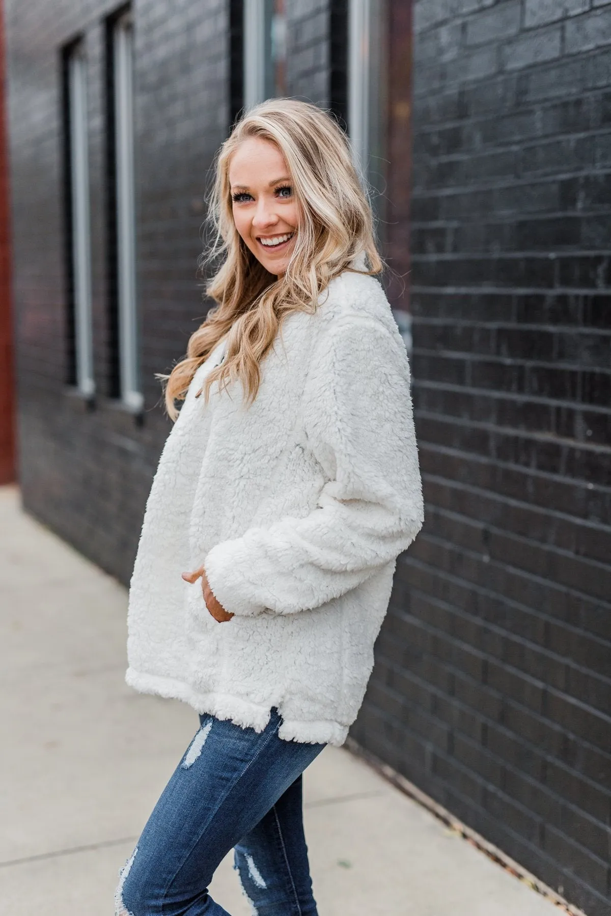 1/4 Zip Frosty Sherpa Pullover- Ivory
