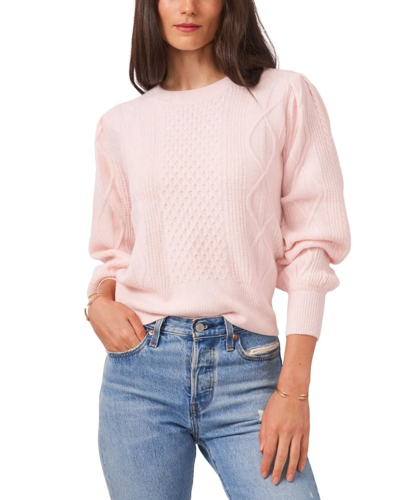 1.State Womens Variegated Cables Crew Sweater 8151216