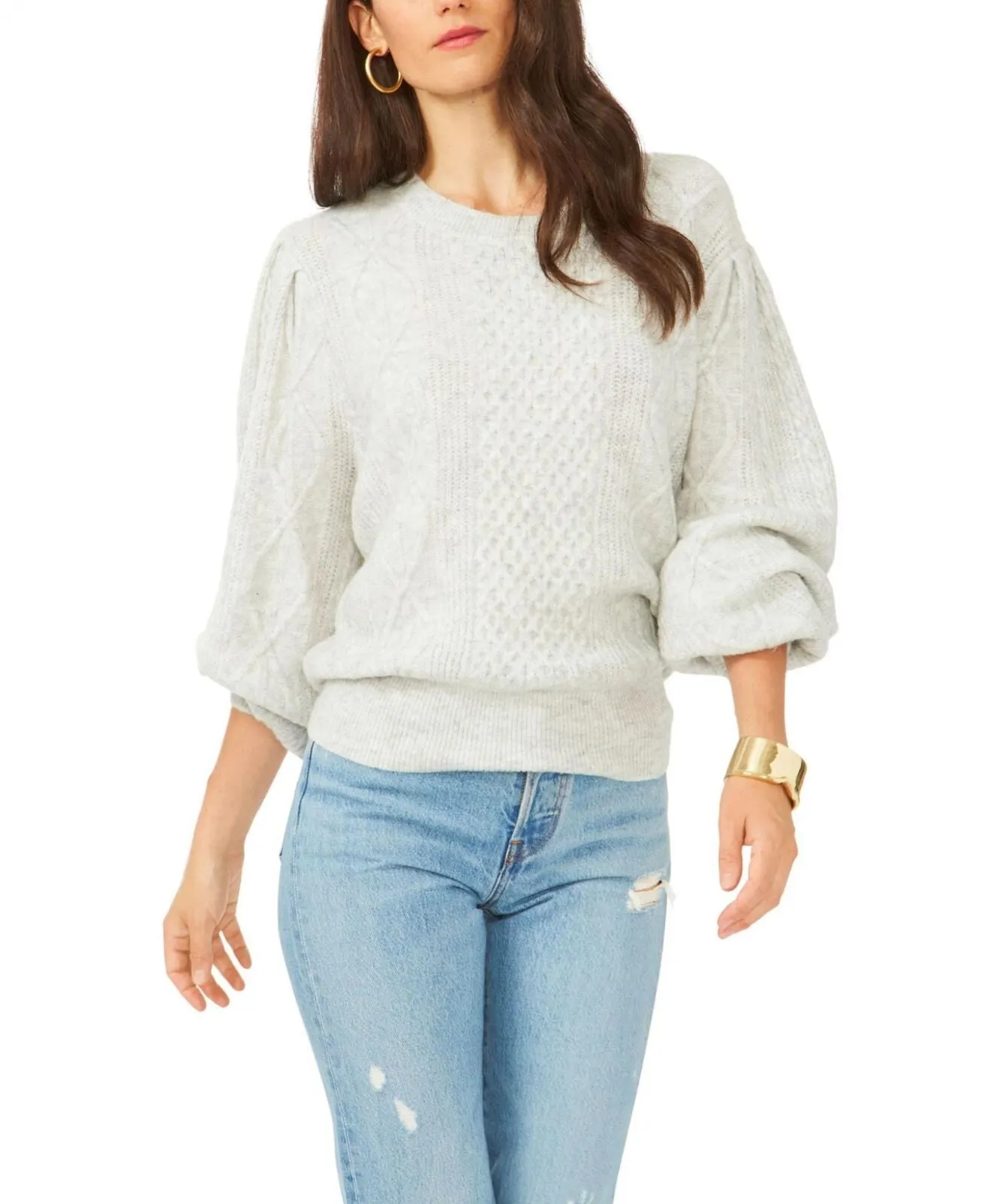 1.State Womens Variegated Cables Crew Sweater 8151216