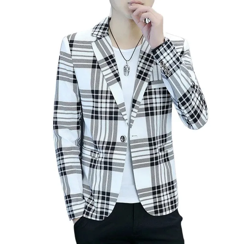 2024 Spring and Autumn New Casual Checkered Fashion Handsome Suit Men Korean Version Slim-fit Clothes Young Men's Suit Jacket