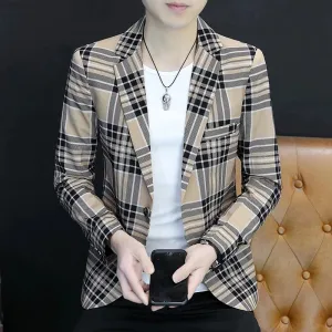2024 Spring and Autumn New Casual Checkered Fashion Handsome Suit Men Korean Version Slim-fit Clothes Young Men's Suit Jacket