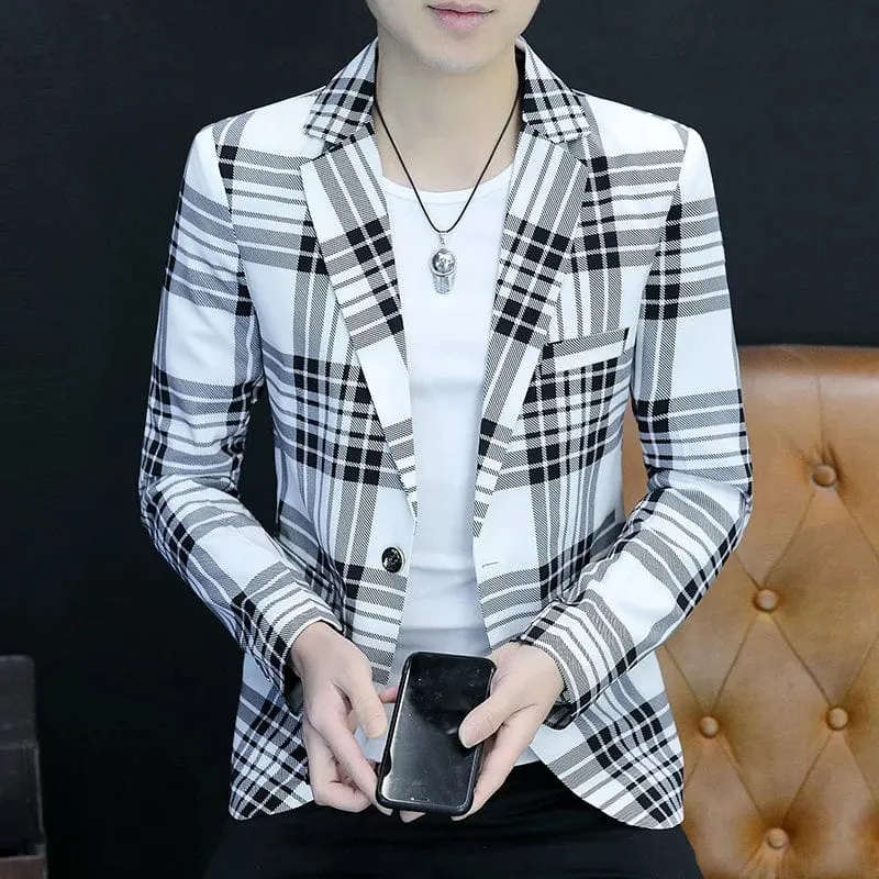 2024 Spring and Autumn New Casual Checkered Fashion Handsome Suit Men Korean Version Slim-fit Clothes Young Men's Suit Jacket