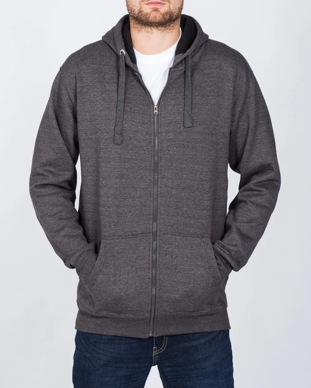 2t Zip Through Tall Hoodie (charcoal marl)