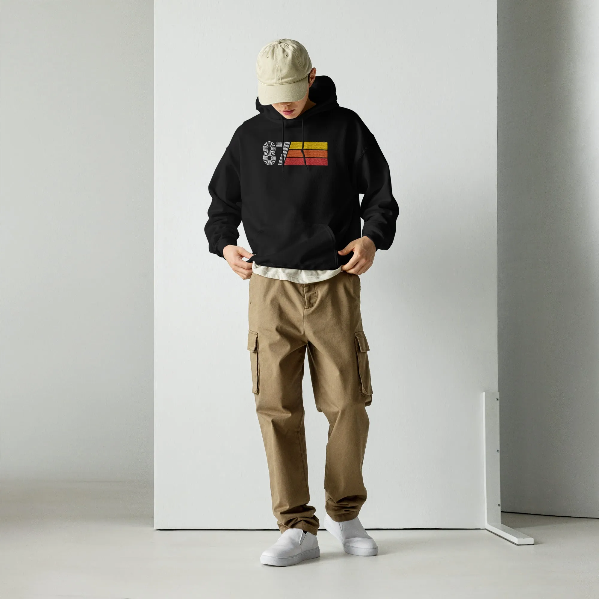 87 - Retro Tri-Line Large Embroidery Unisex Hoodie