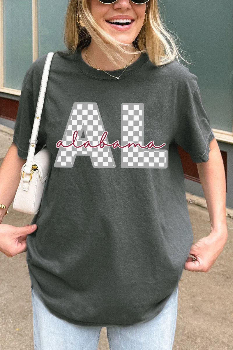 Alabama Checkered Comfort Colors Adult Ring-Spun Cotton Tee