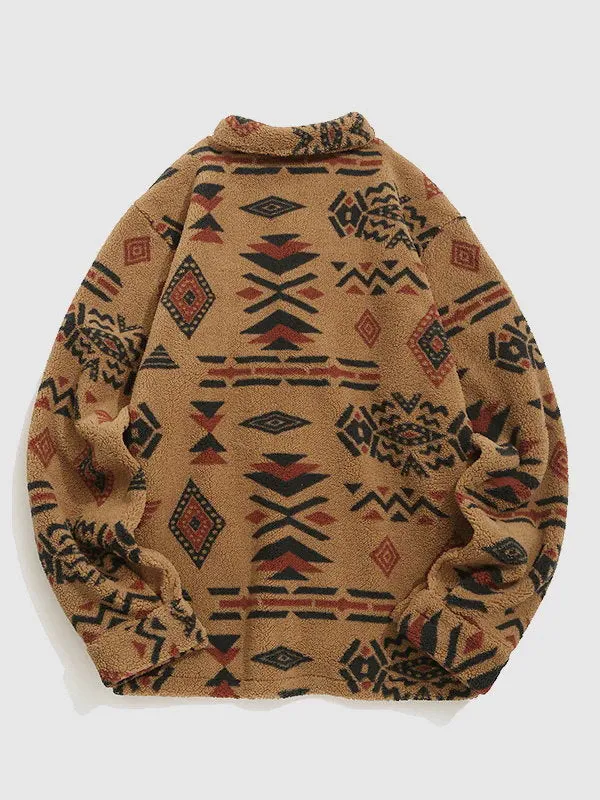 Alec - retro fleece jacket with lapel in ethnic style