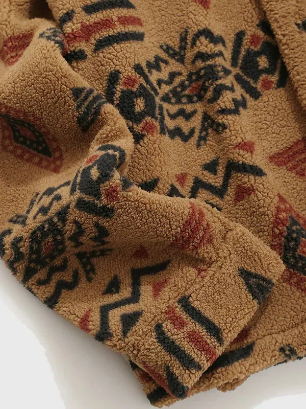 Alec - retro fleece jacket with lapel in ethnic style