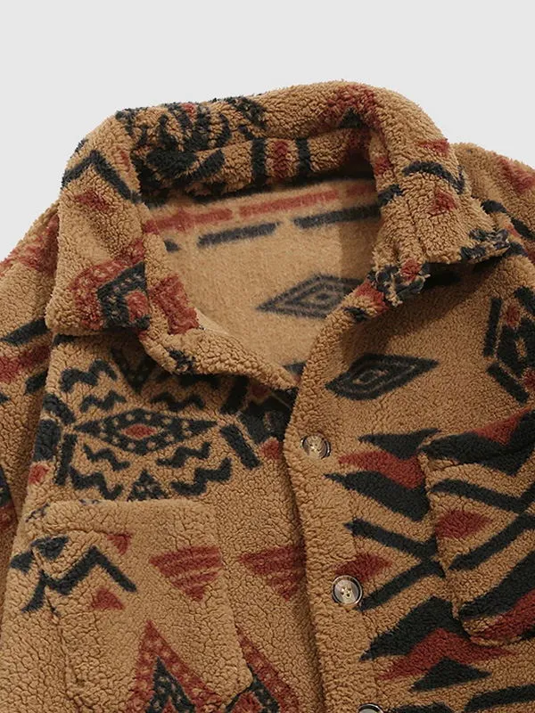 Alec - retro fleece jacket with lapel in ethnic style