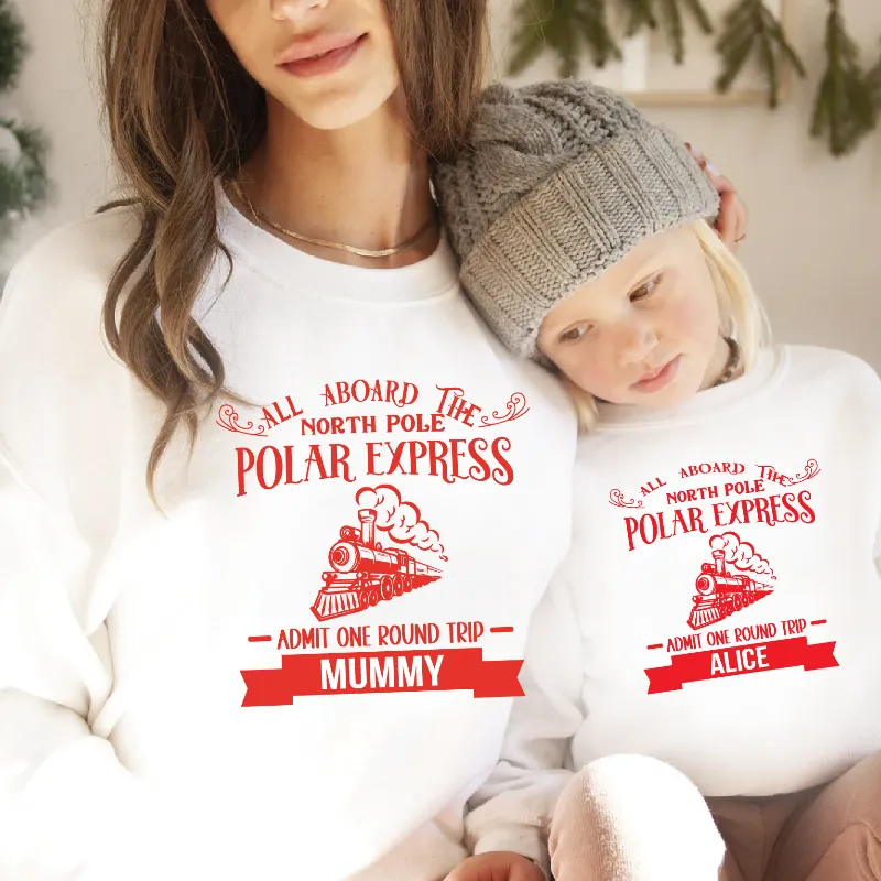 All Aboard The North Poll Polar Express Matching Family Christmas Sweatshirts