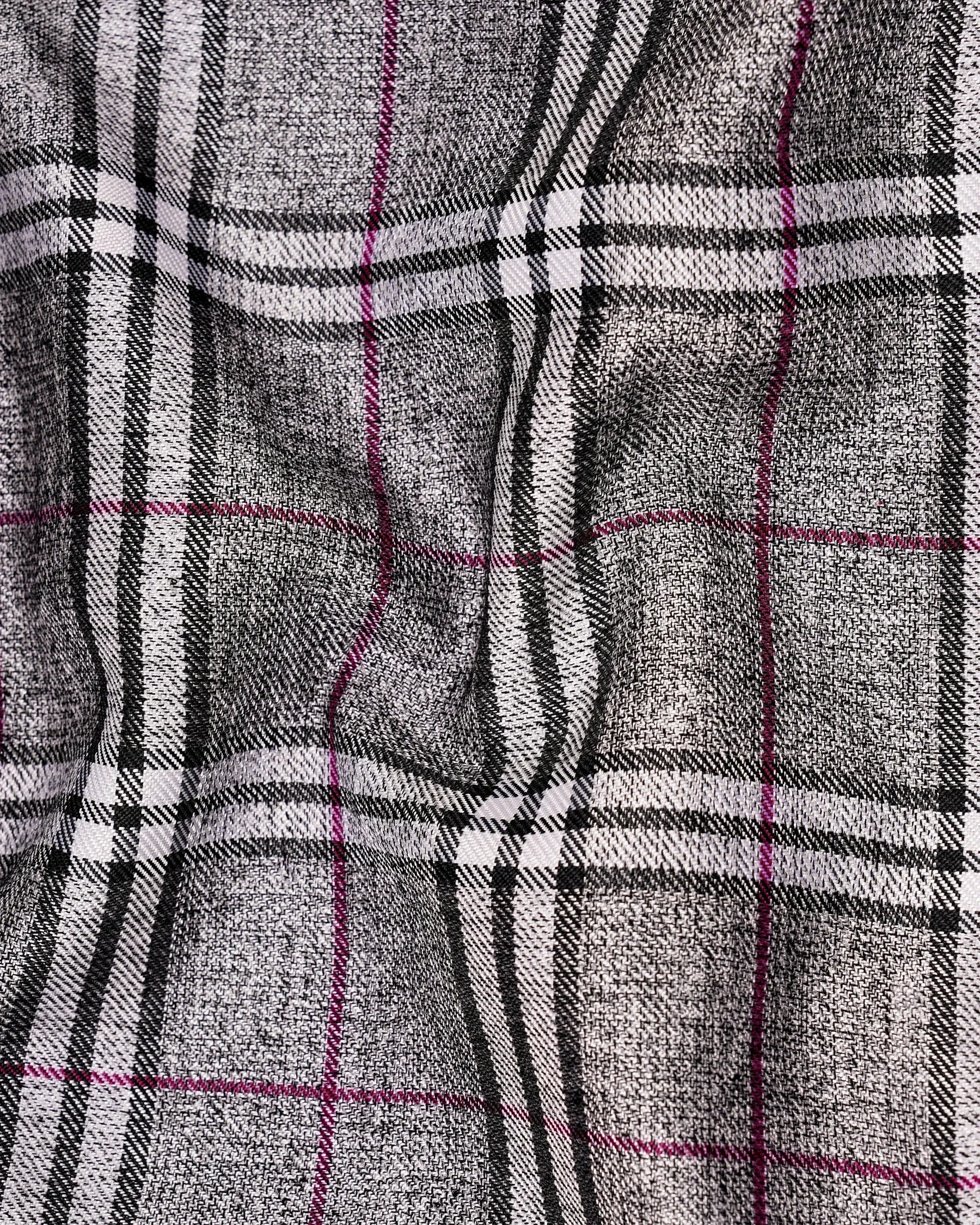 Amethyst Gray with Black Plaid Bandhgala Nehru Jacket