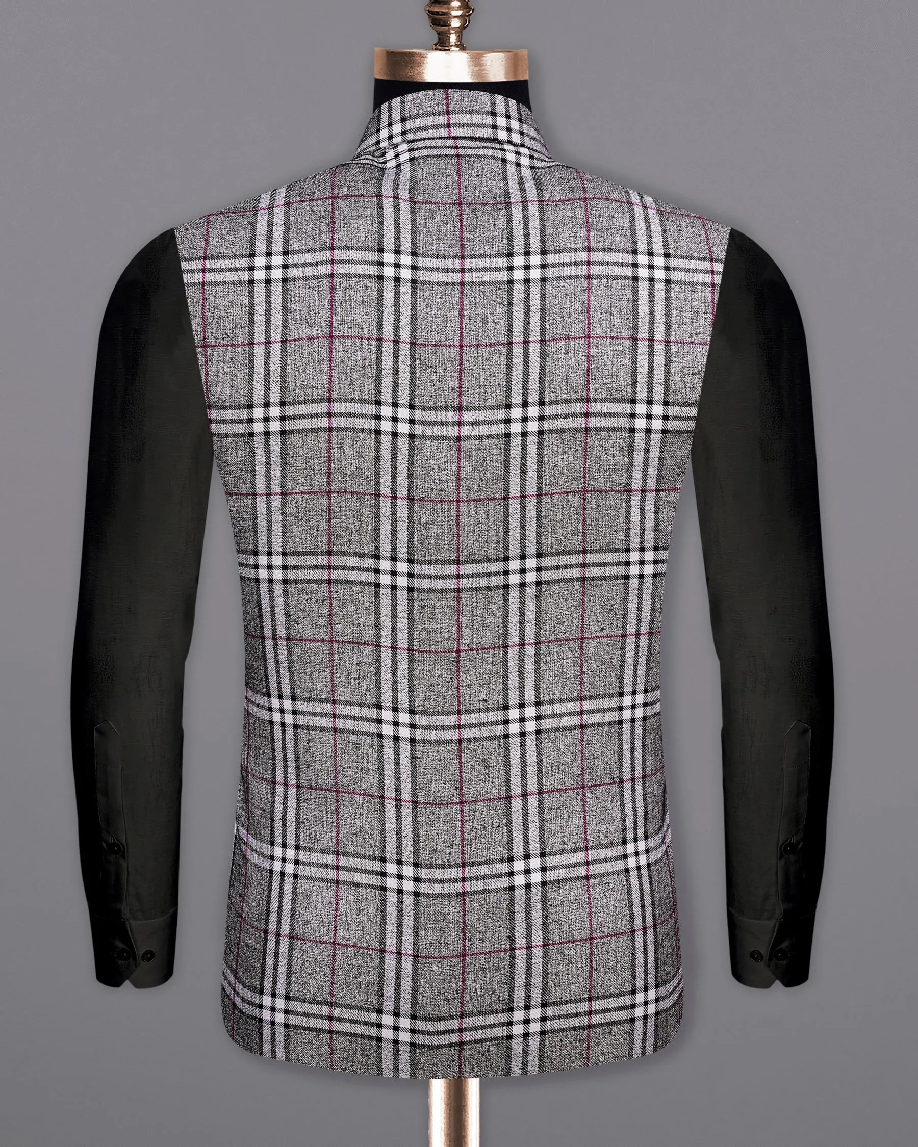 Amethyst Gray with Black Plaid Bandhgala Nehru Jacket