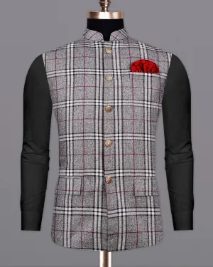 Amethyst Gray with Black Plaid Bandhgala Nehru Jacket