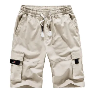 APTRO Men's Elastic Waistband Cotton Cargo Shorts Relaxed Fit Summer Casual Shorts A901 Beige L