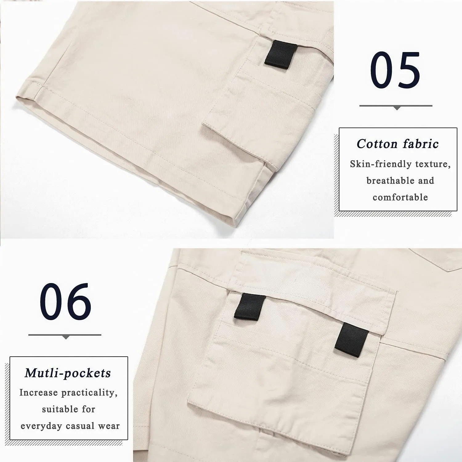 APTRO Men's Elastic Waistband Cotton Cargo Shorts Relaxed Fit Summer Casual Shorts A901 Beige L