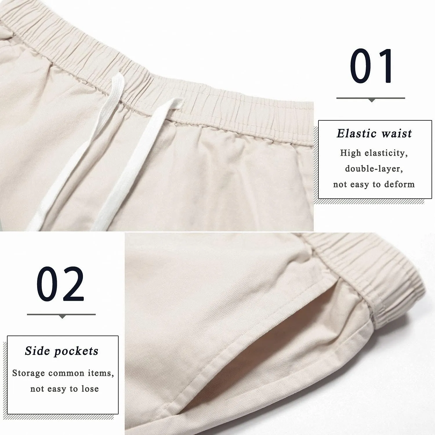 APTRO Men's Elastic Waistband Cotton Cargo Shorts Relaxed Fit Summer Casual Shorts A901 Beige L