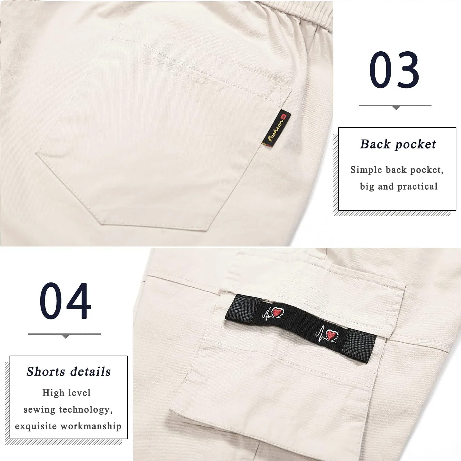 APTRO Men's Elastic Waistband Cotton Cargo Shorts Relaxed Fit Summer Casual Shorts A901 Beige L
