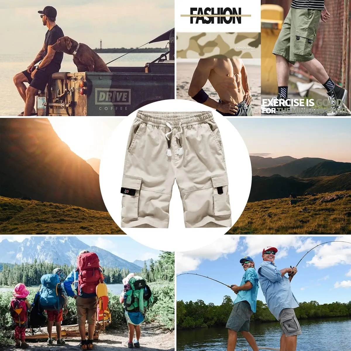 APTRO Men's Elastic Waistband Cotton Cargo Shorts Relaxed Fit Summer Casual Shorts A901 Beige L