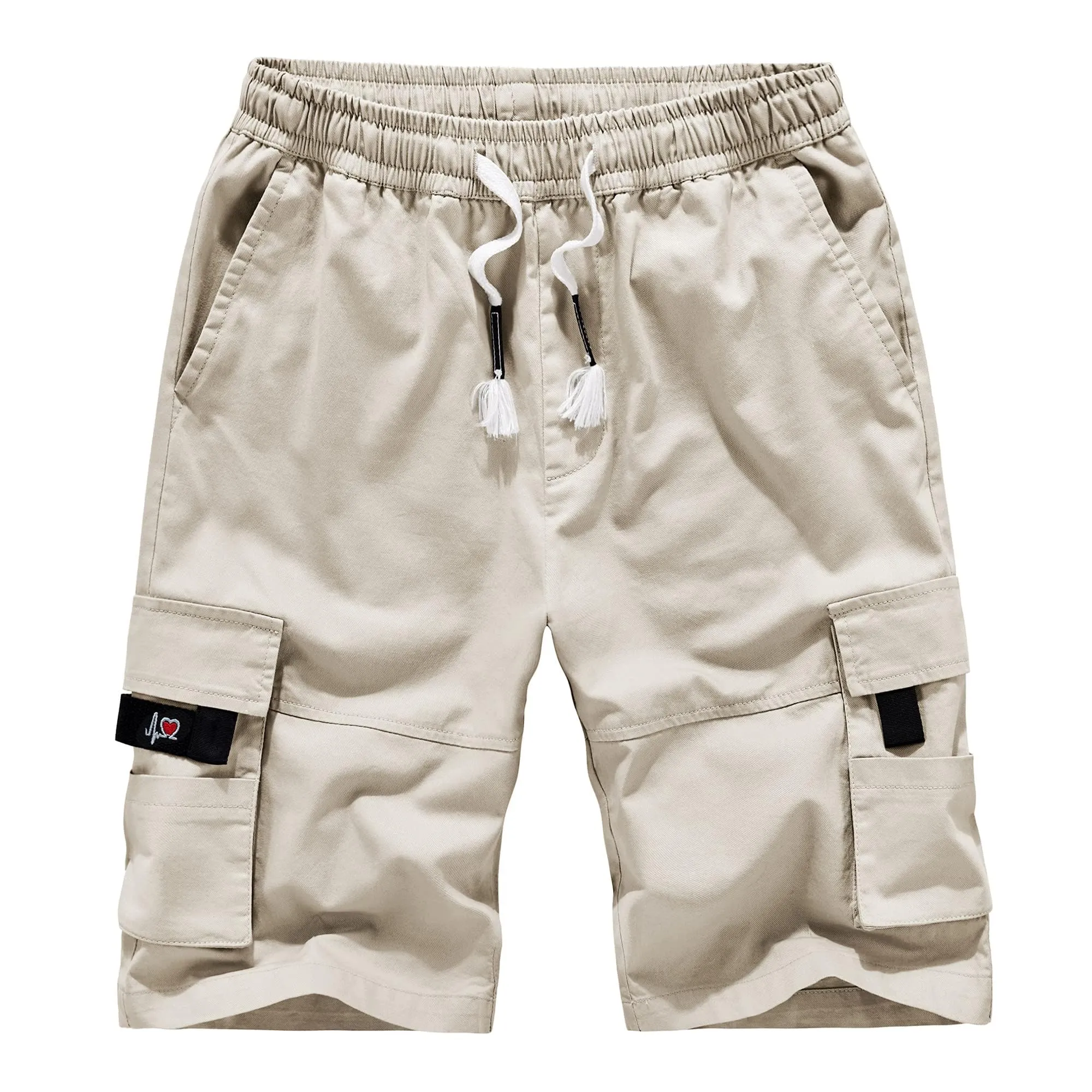 APTRO Men's Elastic Waistband Cotton Cargo Shorts Relaxed Fit Summer Casual Shorts A901 Beige L