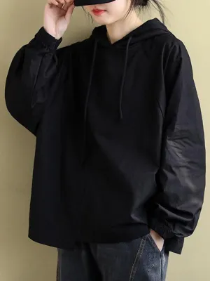 Artistic Retro Solid Color Split-Joint Hooded Long Sleeves Hoodies