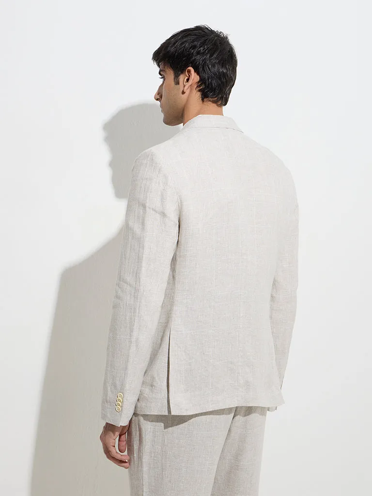 Ascot Beige Checkered Relaxed-Fit Linen Blazer