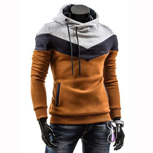 Autumn Slim Hoodies Men Sweatshirt Long Sleeve Pullover Hooded Sportswear Male Patchwork Fleece Tracksuit