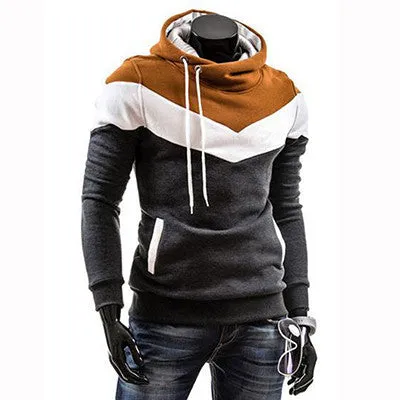 Autumn Slim Hoodies Men Sweatshirt Long Sleeve Pullover Hooded Sportswear Male Patchwork Fleece Tracksuit