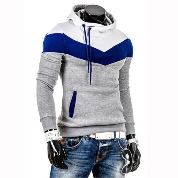 Autumn Slim Hoodies Men Sweatshirt Long Sleeve Pullover Hooded Sportswear Male Patchwork Fleece Tracksuit