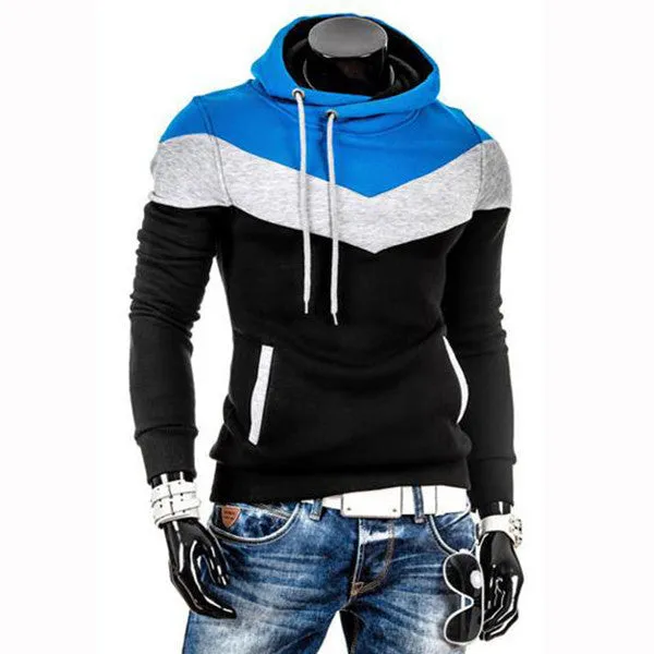 Autumn Slim Hoodies Men Sweatshirt Long Sleeve Pullover Hooded Sportswear Male Patchwork Fleece Tracksuit