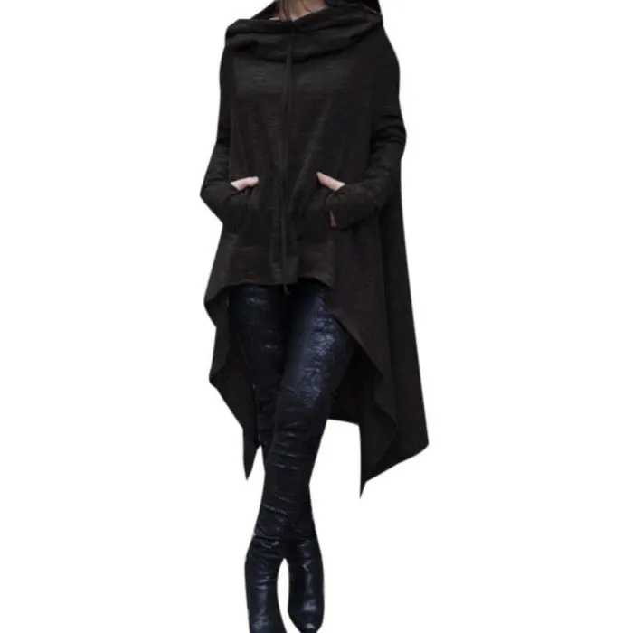 Autumn Women Irregular Long Sleeve Hooded Sweatshirt Casual Long Pullover 125