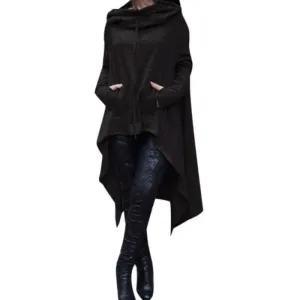 Autumn Women Irregular Long Sleeve Hooded Sweatshirt Casual Long Pullover 125