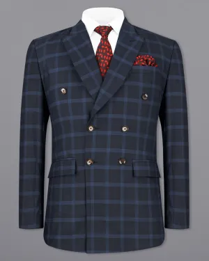 Baltic Sea Navy Blue Windowpane Double Breasted Blazer