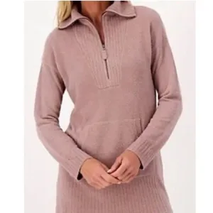 Barefoot Dreams Cozychic Lite Soft Cozy Quarter Zip Mauve SweaterWomens Size L