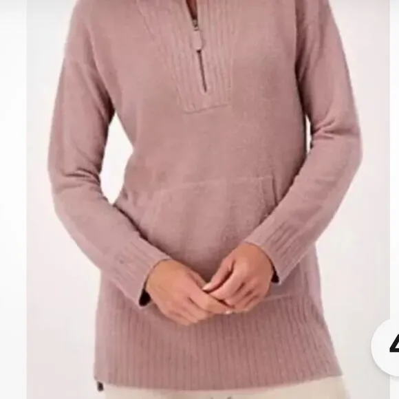 Barefoot Dreams Cozychic Lite Soft Cozy Quarter Zip Mauve SweaterWomens Size L