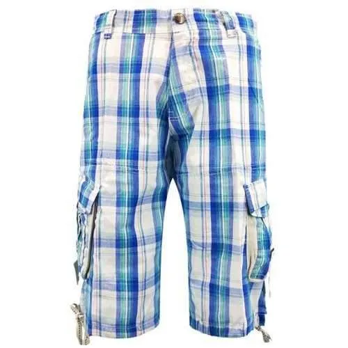 Belt Decorated Pocket Drawstring Hem Cargo Shorts - Sky Blue 32