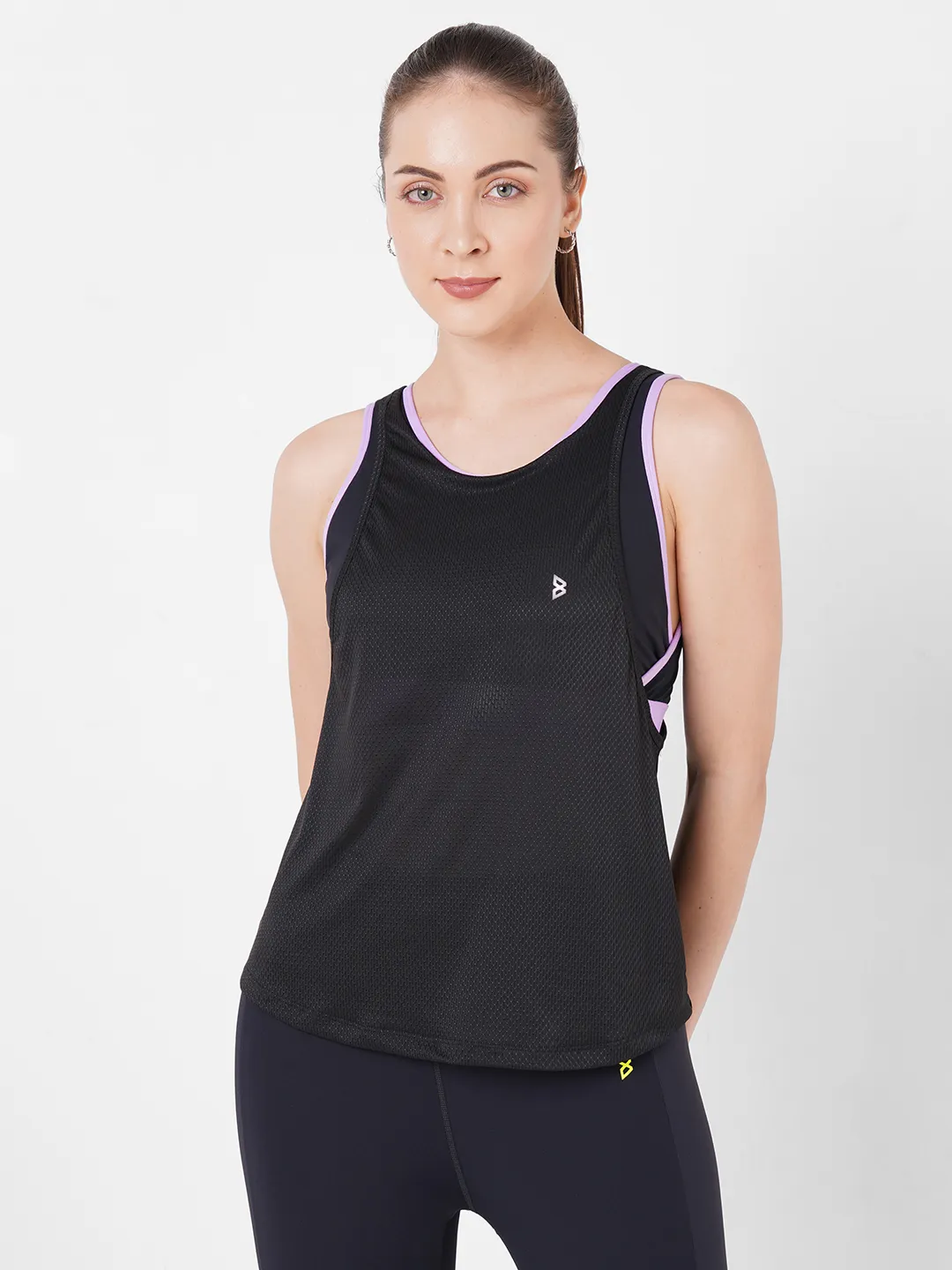 Black And Lavender Holo Sports Bra   Tank