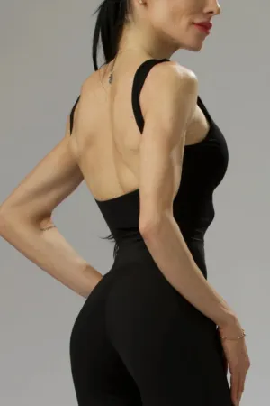 Black Deep-Swoop Back Cropped Tank