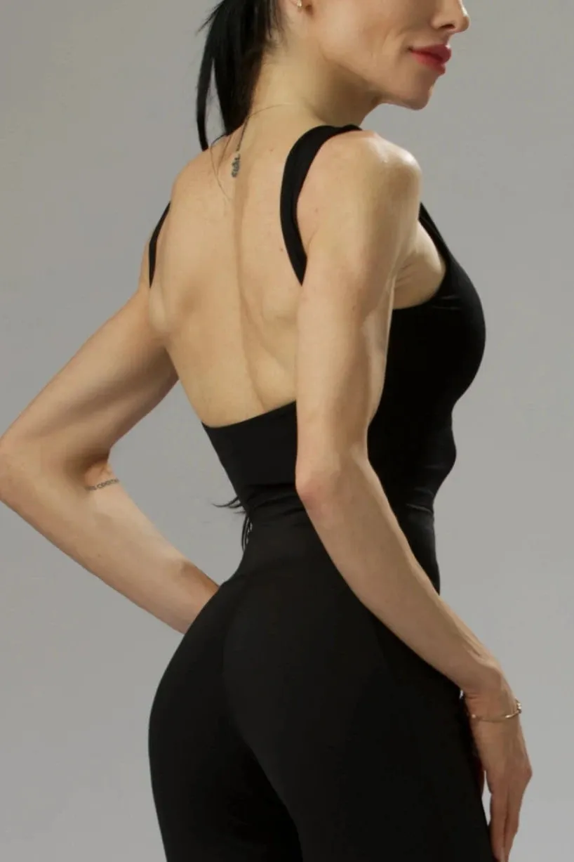 Black Deep-Swoop Back Cropped Tank