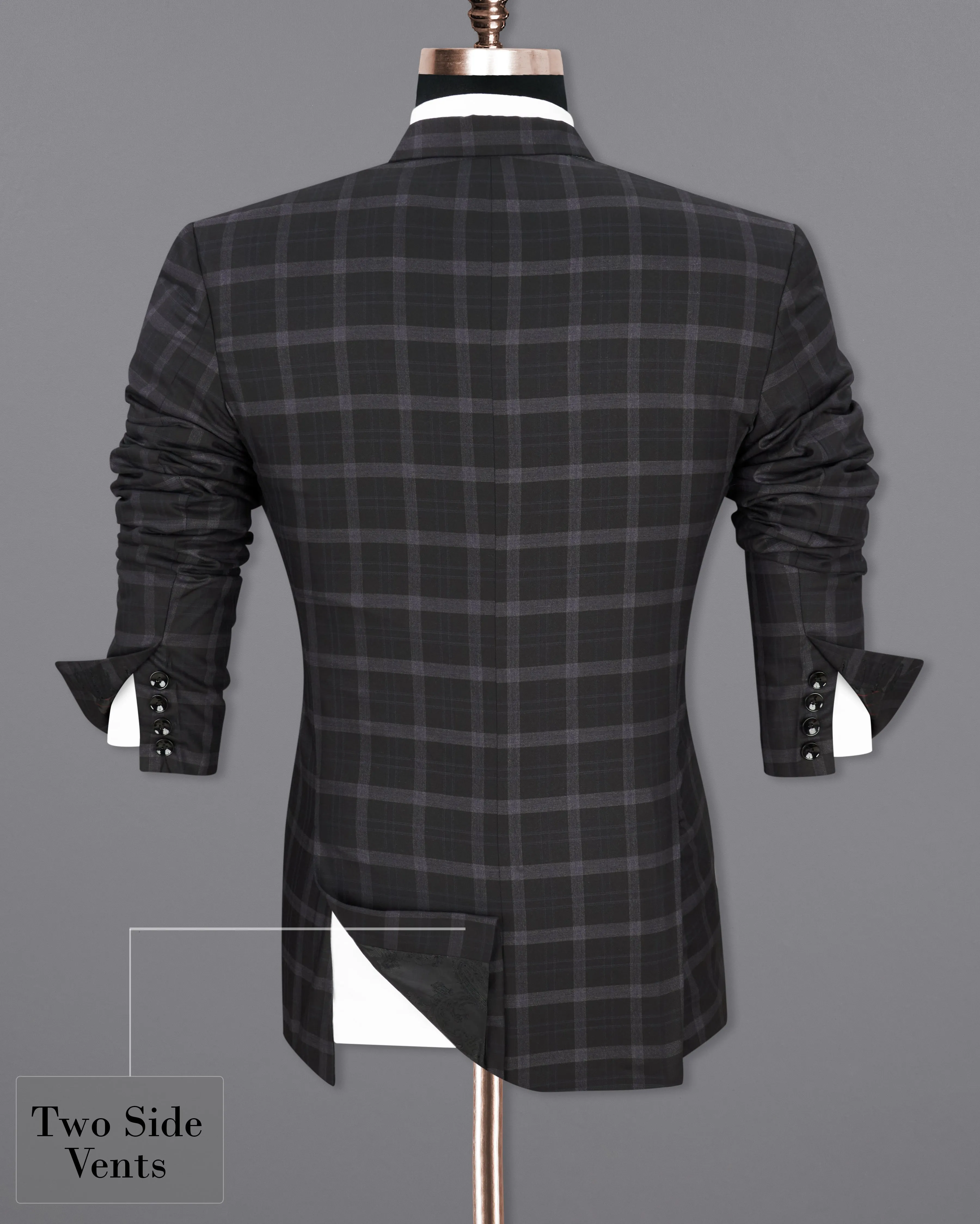 Bleached Cedar Black Plaid Single Breasted Blazer
